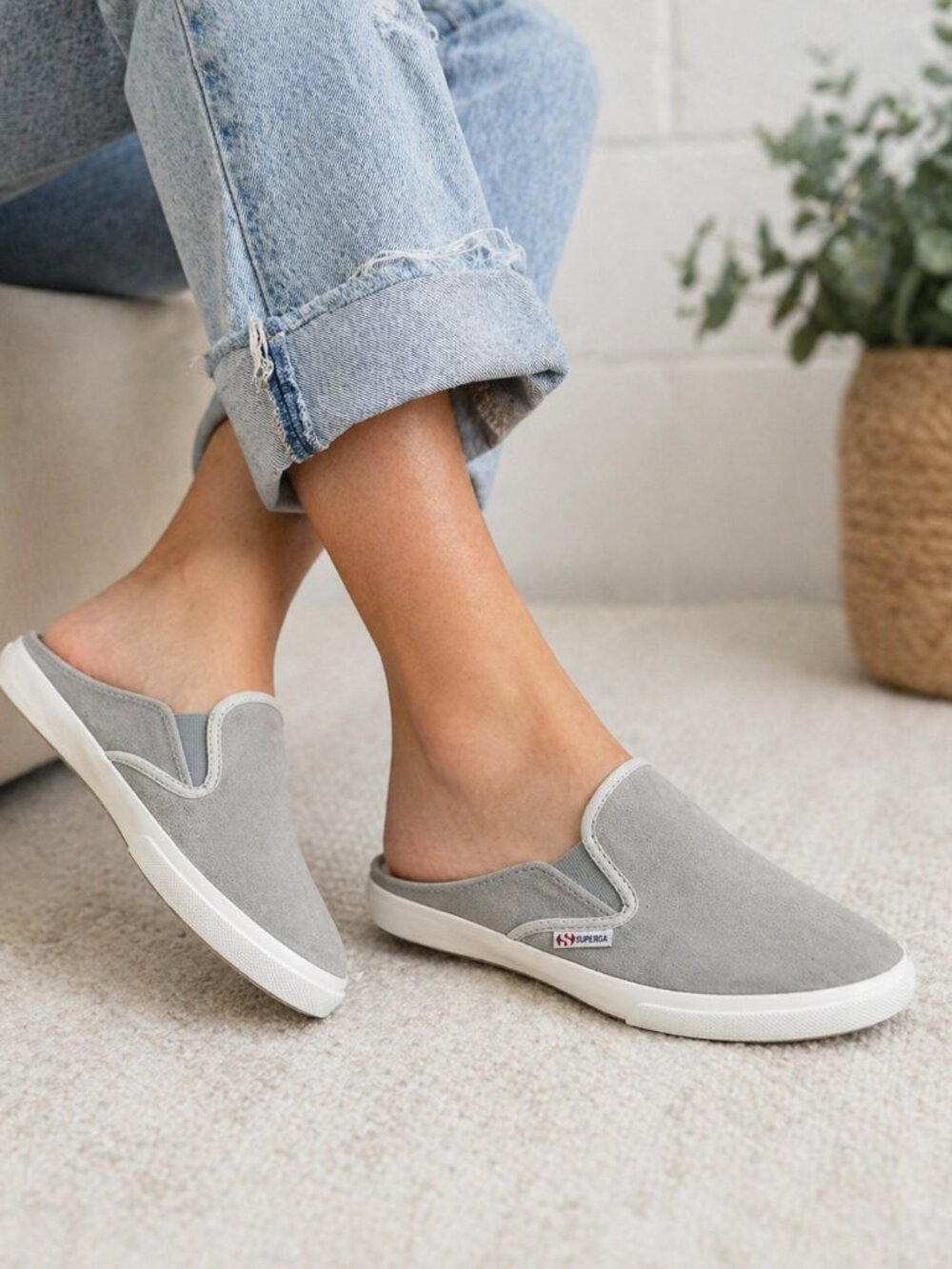 Superga Grey Suede Mule Sneakers Slip On Casual Shoes Sz 6